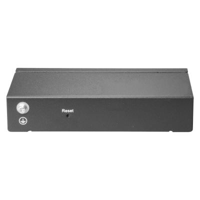 Dispositivo electrónico retangular preto com botão e texto Reset