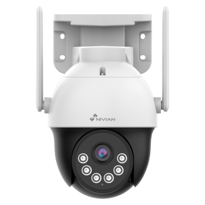 Câmara de segurança NIVIAN branca e preta com LEDs e duas antenas laterais