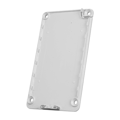 Caixa retangular branca de plástico com furos nos cantos