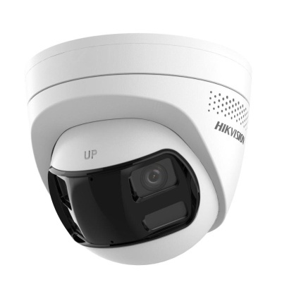 Câmara de segurança dome branca e preta com inscrição HIKVISION