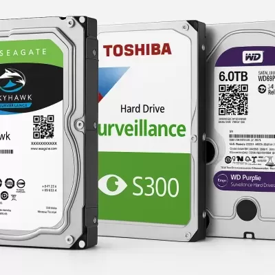 Três discos rígidos de 6TB para vigilância das marcas Seagate, Toshiba e WD