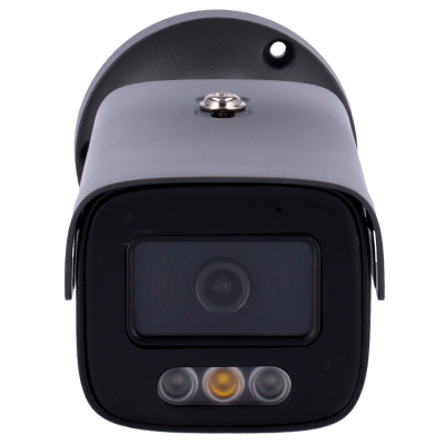 Câmara de vigilância de segurança com lente central preta e corpo cinzento escuro