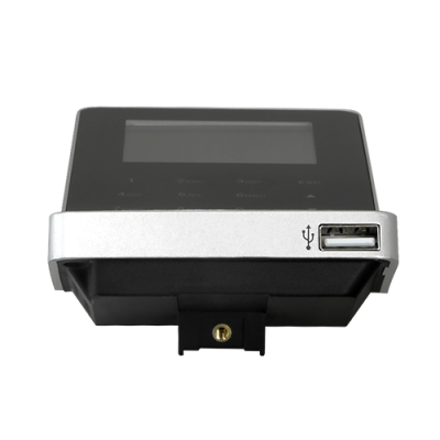 Dispositivo eletrónico preto e cinzento com ecrã LCD e porta USB