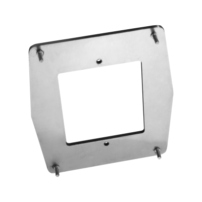 Suporte metálico quadrado prateado com parafusos