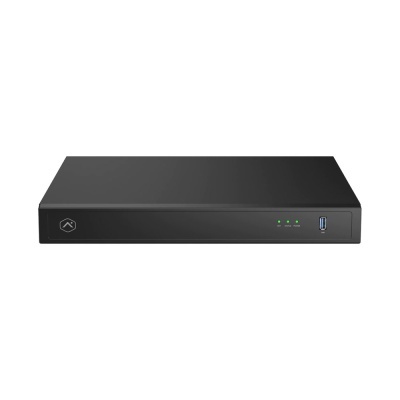 Aparelho preto com LEDs verdes e porta USB azul