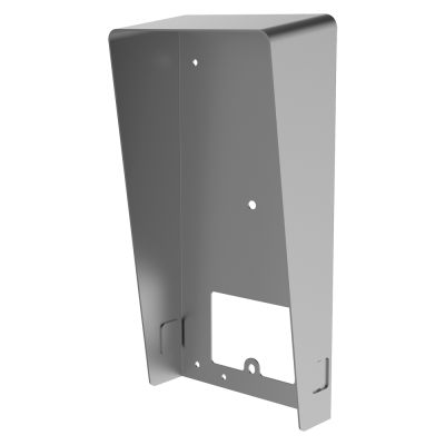 Suporte metálico cinza claro com recortes e furos de fixação