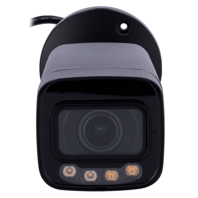 Câmara de vigilância preta e cinza com LEDs na base