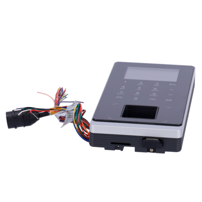 Dispositivo eletrónico com visor, teclado tátil e fios coloridos