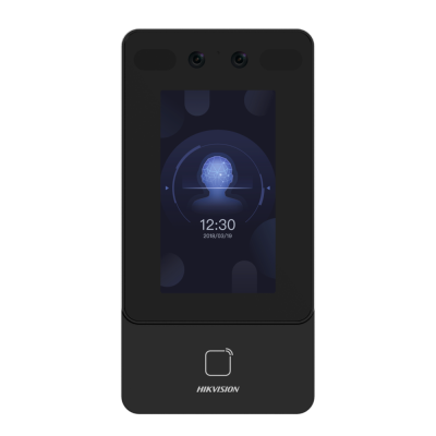 Dispositivo preto de reconhecimento facial e digital HIKVISION com ecrã tátil