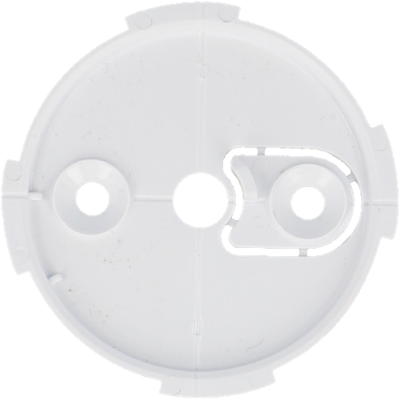 Peça plástica branca circular com orifícios visíveis