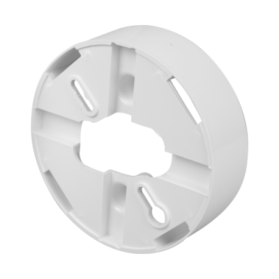 Suporte redondo branco de plástico com encaixes e recortes em fundo branco