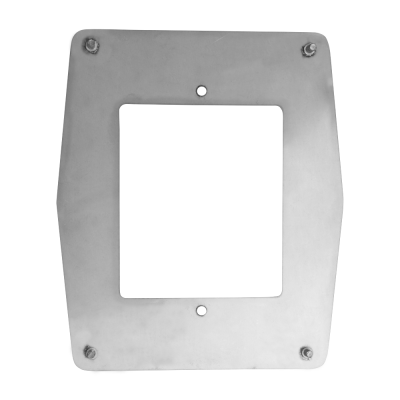 Estrutura metálica quadrada com abertura central e parafusos