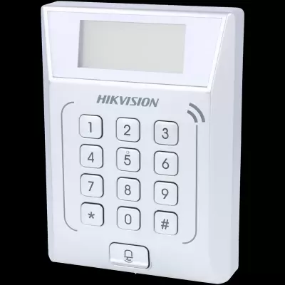 Teclado de segurança branco com ecrã digital e teclado numérico da marca HIKVISION