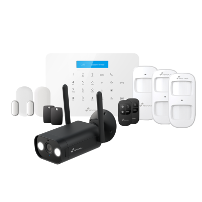 Conjunto de segurança Nivian com câmara, painel, sensores e comandos remotos