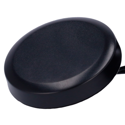 Dispositivo eletrónico redondo preto com cabo