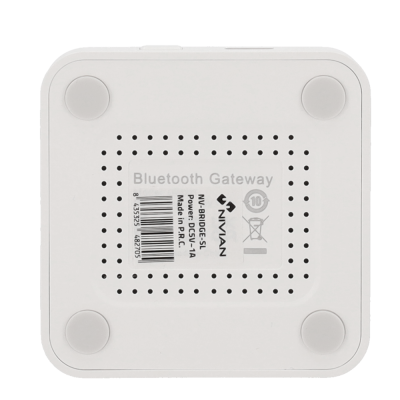Dispositivo Bluetooth Gateway branco com ventilação e etiqueta central