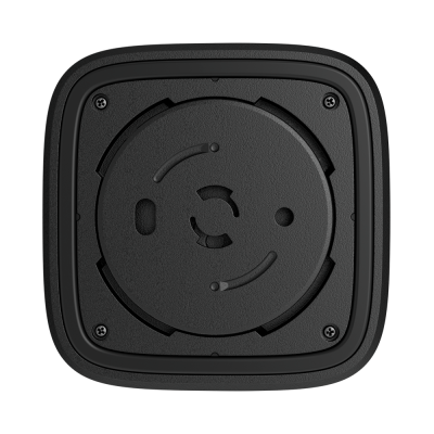 Base quadrada preta com área circular central e parafusos