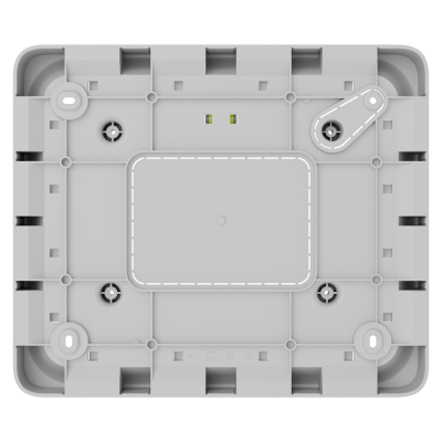 Base ou suporte retangular de plástico cinzento com furos e nível de bolha