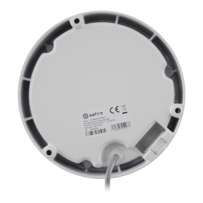 Base branca redonda de câmara de segurança Safire com etiqueta e cabos