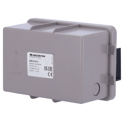 Dispositivo eletrônico cinza SECURITON SSD 535-3 com etiqueta branca