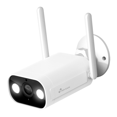 Câmara de segurança branca Nivian com antenas e luzes LED