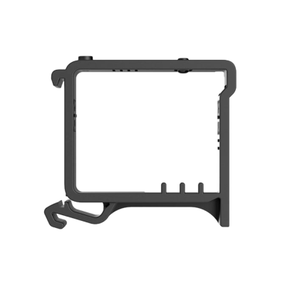 Porta-cartão metálico preto fosco com recortes em fundo branco