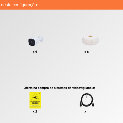 Componentes de sistema de videovigilância com imagens e texto em português