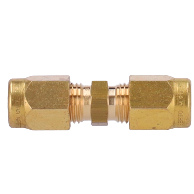 Conector reto de latão com roscas e porca central de aperto