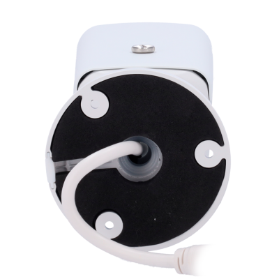 Base preta e redonda de câmera de vigilância branca com cabo branco