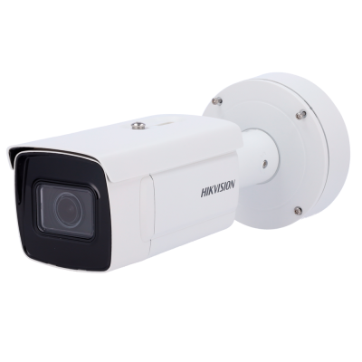 Câmara de segurança branca HIKVISION com lente preta e suporte redondo