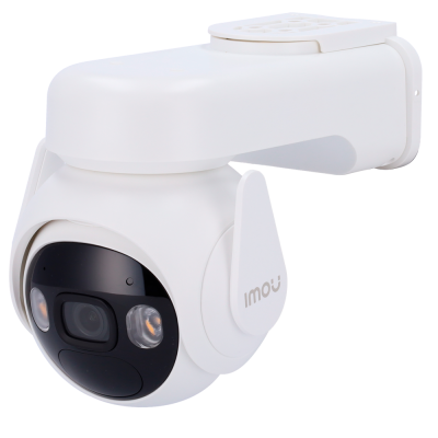 Câmara de segurança exterior branca com lente preta e suporte de montagem