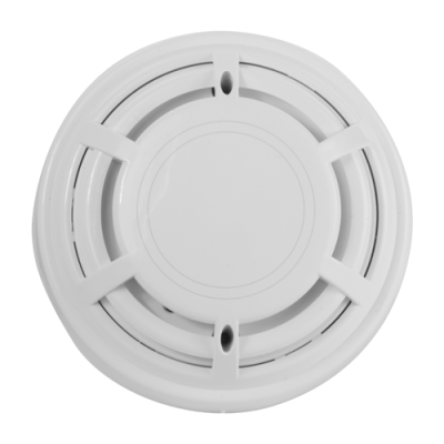 Detector de fumo branco redondo com aberturas circulares
