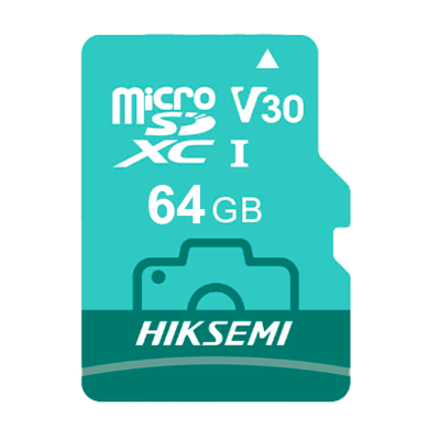 Cartão microSDXC HIKSEMI 64GB azul turquesa com ícone de câmara