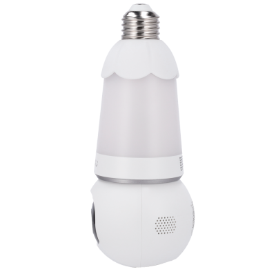 Lâmpada inteligente branca com base esférica e parte superior metálica