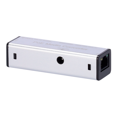 Conversor de média PoE metálico prateado com conector na extremidade