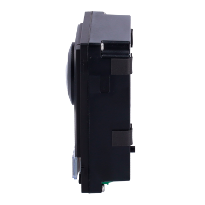 Componente eletrónico preto visto de lado