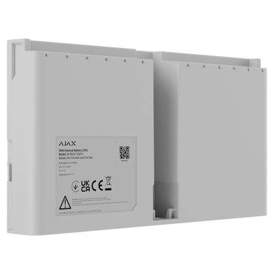 Bateria recarregável interna Ajax EN54 cinzenta com etiqueta e códigos de certificação