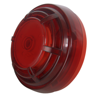 Dispositivo de alarme de incêndio redondo vermelho em plástico translúcido