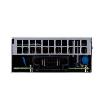 Fonte de alimentação metálica compacta com ventoinha e condensadores azuis