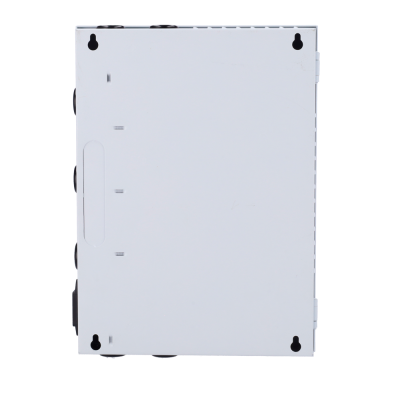 Painel elétrico metálico branco quadrado com furos de fixação
