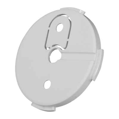 Peça circular de plástico branco com recortes distintos