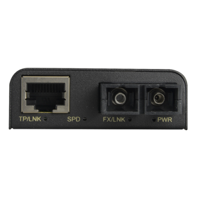 Conectores traseiros de dispositivo de rede preto com etiquetas TP/LNK, FX/LNK e PWR