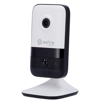 Câmara de vigilância Safire SMART preta e branca em fundo branco