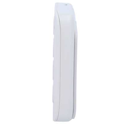 Vista lateral de produto plástico branco com superfície lisa e formato curvado