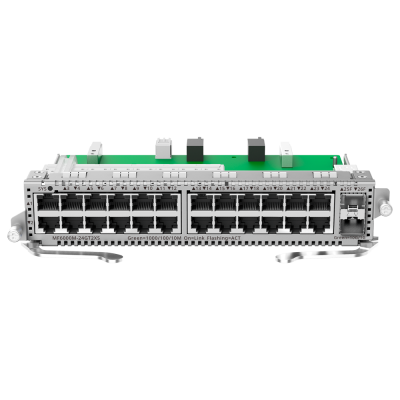 Modulo de switch de rede com 24 portas Ethernet RJ45 cinza com indicadores LED