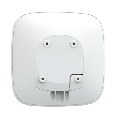 Tomada elétrica branca quadrada arredondada com orifícios para fixação e ficha