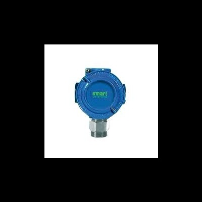 Sensor industrial azul com corpo metálico e inscrição smart