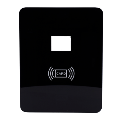 Leitor de cartão preto com símbolo de contacto sem fios e texto CARD