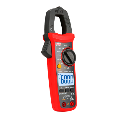 Aparelho medidor digital vermelho e preto com ecrã LCD e controles frontais