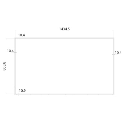 Plano com medidas de retângulo branco e linhas cinza.